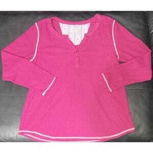 Lucky Brand Long Sleeve Braid Neck Hem Henly Shirt Women L Layers Comfort Travel